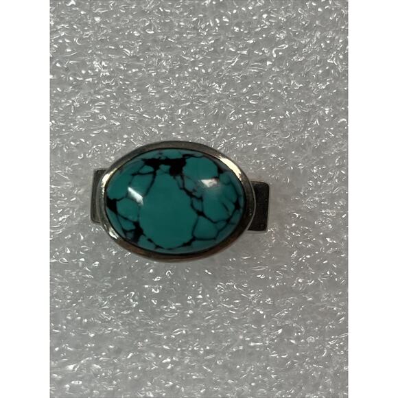 vintage silpada sterling silver 925 Square Pinky Ring Faux Oval Turquoise Size 6 - Picture 2 of 13
